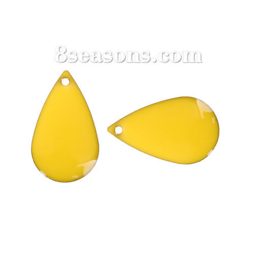 Image de Breloque Sequins Emaillés Double Face en Laiton Goutte d'Eau Email Sans Plaqué Jaune 21mm x 13mm, 10 Pcs