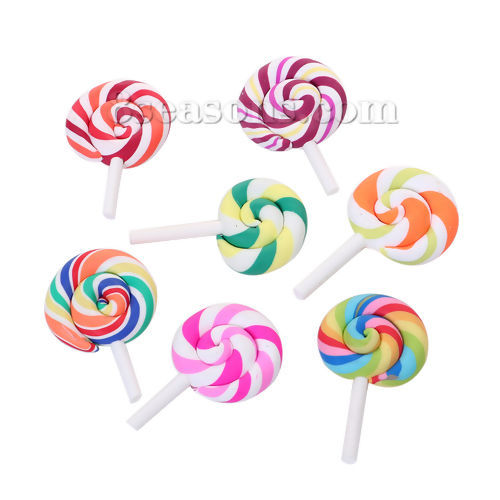 Picture of Resin Embellishments Lollipop At Random Food Pattern 4.8cm x2.9cm(1 7/8" x1 1/8") - 4.1cm x2.9cm(1 5/8" x1 1/8"), 10 PCs
