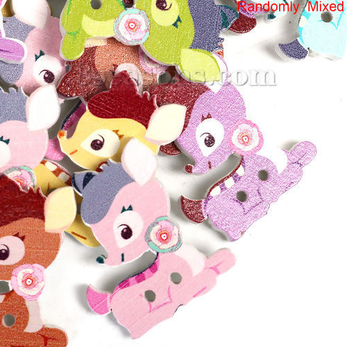 Immagine di Legno Bottone da Cucire Scrapbook Due Fori Cervo A Random Fiore Disegno 28mm x 23mm, 50 Pz