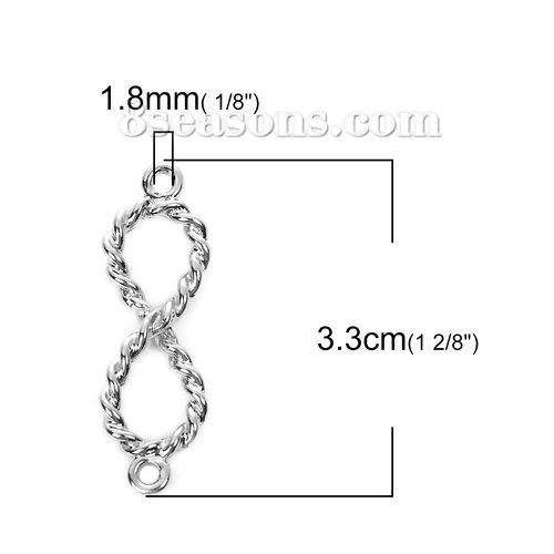 Immagine di Lega di Zinco Cavo gioielli Connettore Accessori Simbolo di Infinito Tono Argento 33mm x 11mm, 10 Pz