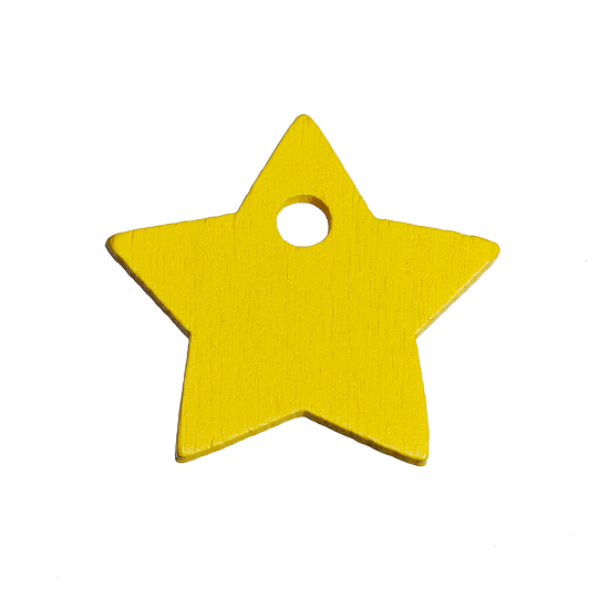 Picture of Three-ply board Charms Pentagram Star Yellow 28mm(1 1/8") x 25mm(1"), 50 PCs
