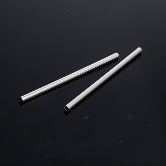 Picture of Brass Spacer Beads Tube Silver Plated 60mm(2 3/8") x 3mm( 1/8"), Hole: Approx 2.3mm, 20 PCs                                                                                                                                                                   