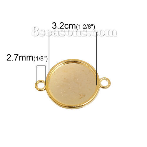 Picture of Zinc Based Alloy Cabochon Settings Connectors Round Gold Plated (Fits 20mm Dia.) 32mm(1 2/8") x 24mm(1"), 10 PCs