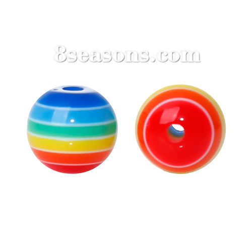 Picture of Resin Beads Round Multicolor Stripe Pattern About 8mm Dia, Hole: Approx 1.5mm, 100 PCs