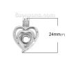 Picture of Copper Wish Pearl Locket Jewelry Pendants Heart Silver Tone Can Open (Fit Bead Size: 8mm) 24mm(1") x 17mm( 5/8"), 2 PCs