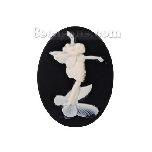 Image de Cabochons d'Embellissement en Résine Relief Ovale Noir & Blanc Fille Papillons 40mm x 30mm, 5 Pcs