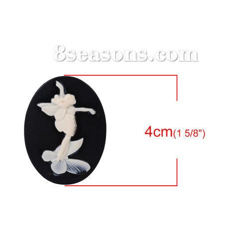 Image de Cabochons d'Embellissement en Résine Relief Ovale Noir & Blanc Fille Papillons 40mm x 30mm, 5 Pcs