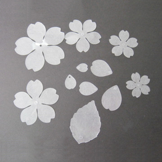 Picture of Shrink Plastic Sakura Flower Translucent Leaf 67mm x65mm(2 5/8" x2 4/8") - 15mm x10mm( 5/8" x 3/8"), 1 Sheet