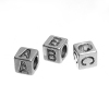 Picture of Zinc Based Alloy Spacer Beads Square Antique Silver Color Initial Alphabet/ Letter 7mm x 7mm, Hole: Approx 4.8mm, 50 PCs