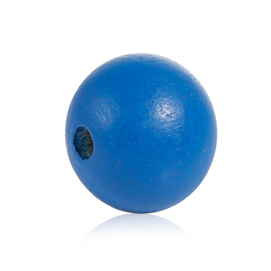 Picture of Natural Hinoki Wood Spacer Beads Round Deep Blue Painting About 20mm Dia, Hole: Approx 4.2mm, 30 PCs
