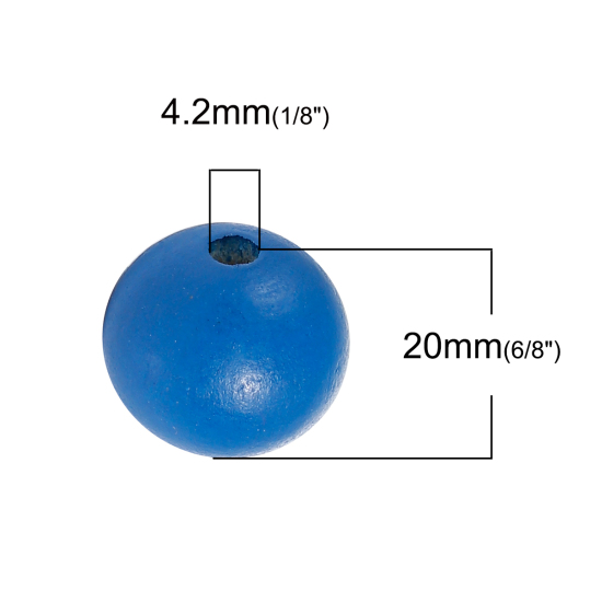 Picture of Natural Hinoki Wood Spacer Beads Round Deep Blue Painting About 20mm Dia, Hole: Approx 4.2mm, 30 PCs