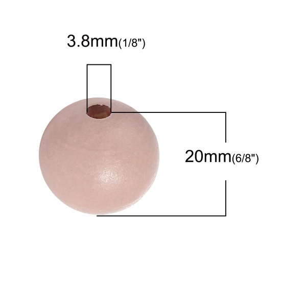 Picture of Natural Hinoki Wood Spacer Beads Round Pale Pinkish Gray Painting About 20mm Dia, Hole: Approx 3.8mm, 30 PCs