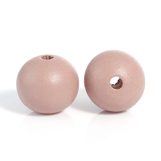 Picture of Natural Hinoki Wood Spacer Beads Round Pale Pinkish Gray Painting About 20mm Dia, Hole: Approx 3.8mm, 30 PCs