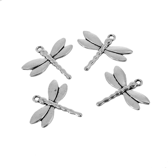 Bild von Zinklegierung Anhänger Libellen Antiksilber 30mm x 27mm, 20 Stück