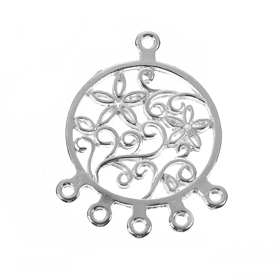 Picture of Zinc Based Alloy Chandelier Connectors Round Silver Plated Filigree 35mm x 27mm, 10 PCs