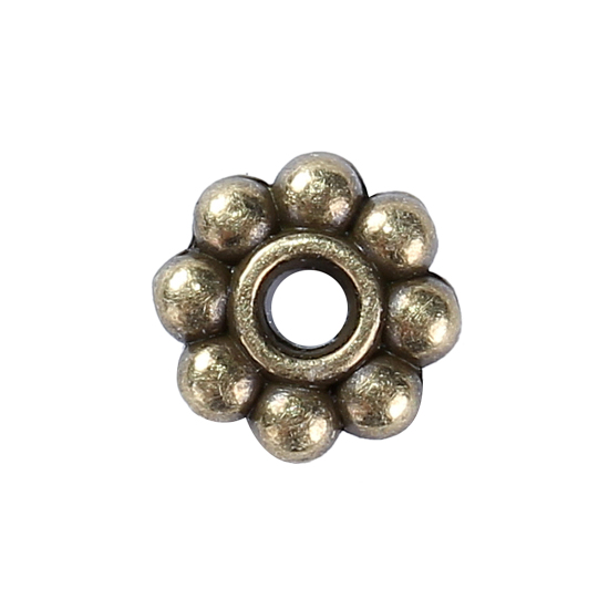 Picture of Zinc Based Alloy Spacer Beads Flower Antique Bronze 6mm x 6mm, Hole: Approx 1.7mm, 100 PCs
