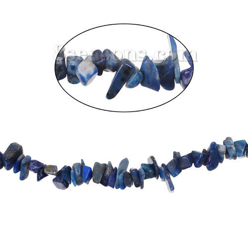 Picture of December Birthstone - (Grade B) Lapis Lazuli ( Natural) Gemstone Loose Chip Beads Irregular Deep Blue About 12mm x6mm( 4/8" x 2/8") - 5mm x4mm( 2/8" x 1/8"), Hole: Approx 0.6mm, 92cm(36 2/8") long, 1 Strand