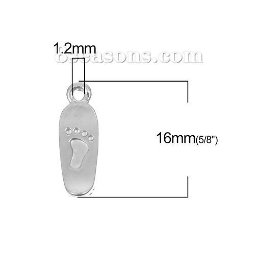 Imagen de Zamak 3D Colgantes Charms Bebé Tono de Plata Huella 16mm x 6mm, 30 Unidades