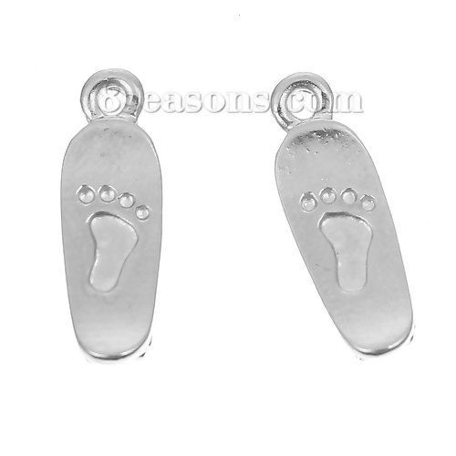 Imagen de Zamak 3D Colgantes Charms Bebé Tono de Plata Huella 16mm x 6mm, 30 Unidades
