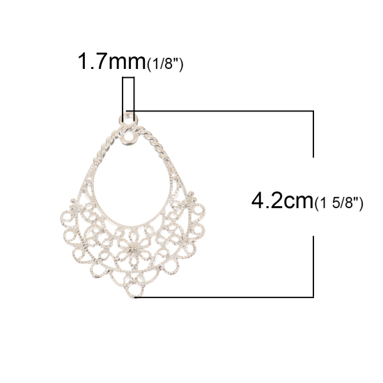Imagen de Zamak Conectores Gota Argentado Filigrana 42mm x 31mm, 10 Unidades