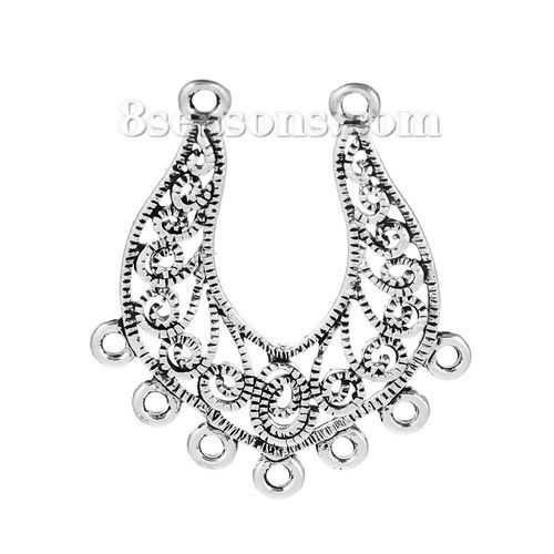 Immagine di Lega di Zinco Connettore Accessori Argento Antico Filigrana Disegno 36mm x 30mm, 10 Pz