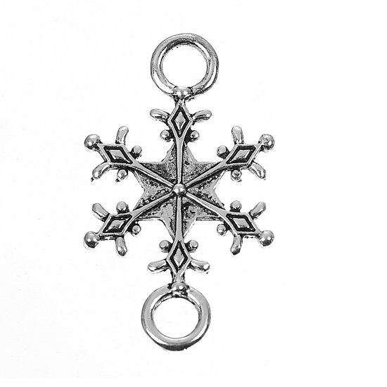 Picture of Zinc Based Alloy Connectors Christmas Snowflake Antique Silver Color 36mm x 21mm, 20 PCs