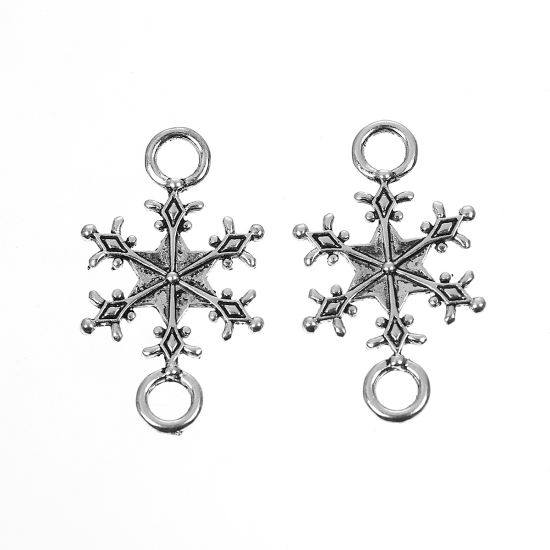 Picture of Zinc Based Alloy Connectors Christmas Snowflake Antique Silver Color 36mm x 21mm, 20 PCs