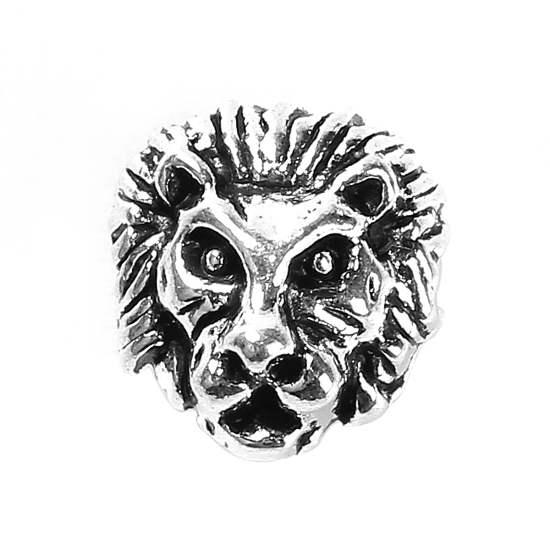 Picture of Zinc Based Alloy Spacer Beads Lion Animal Antique Silver Color 12mm x 12mm, Hole: Approx 1.6mm, 10 PCs