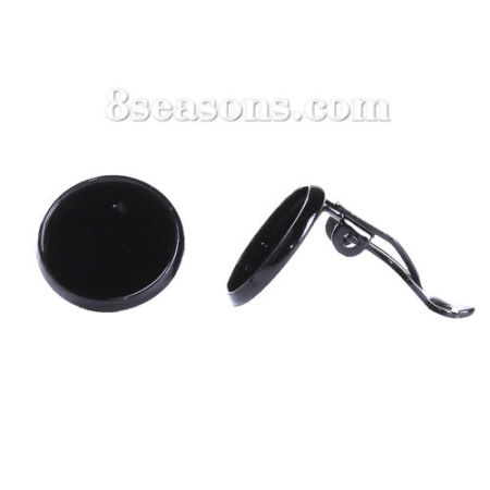 Latón Clip de oreja Ronda Negro Base Camafeo (Apta 12mm) 16mm x 14mm, 10 Unidades