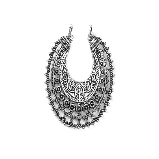 Imagen de Zamak Conectores Óvalo Plata Antigua Filigrana 53mm x 36mm, 5 Unidades