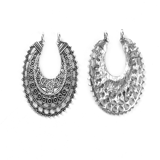 Imagen de Zamak Conectores Óvalo Plata Antigua Filigrana 53mm x 36mm, 5 Unidades