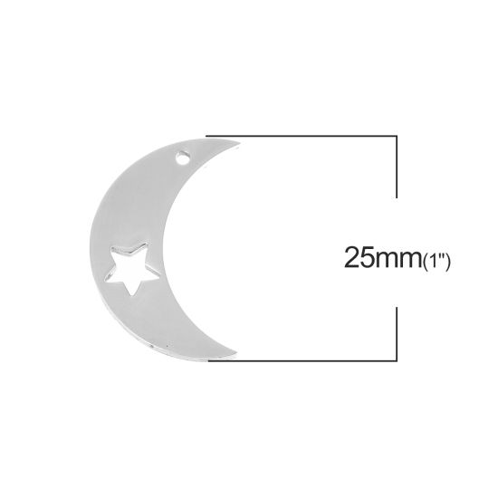 ステンレス鋼 透かし彫り チャーム 月 シルバートーン スター 25mm x 16mm、 3 個 の画像