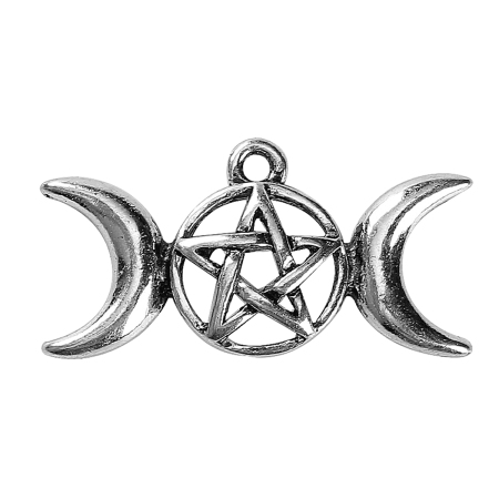 Breloque en Alliage de Zinc Demi Lune Etoile Argent Vieilli 29mm x 15mm, 20 Pcs