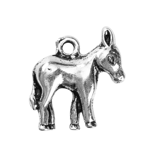 Picture of Zinc Based Alloy 3D Charms Donkey Antique Silver Color 17mm( 5/8") x 15mm( 5/8"), 20 PCs