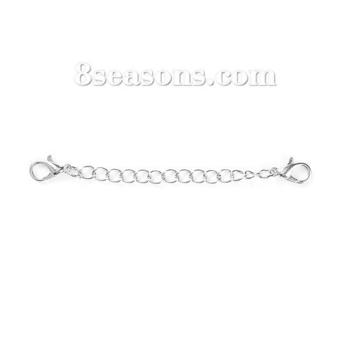 Picture of Zinc Based Alloy & Iron Based Alloy Extender Chain For Jewelry Necklace Bracelet Silver Plated With Lobster Claw Clasp 78mm(3 1/8") long, 20 PCs