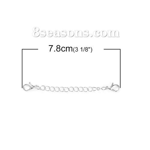 Picture of Zinc Based Alloy & Iron Based Alloy Extender Chain For Jewelry Necklace Bracelet Silver Plated With Lobster Claw Clasp 78mm(3 1/8") long, 20 PCs