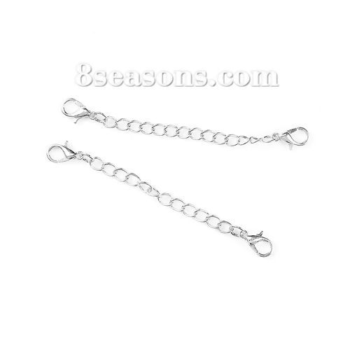 Picture of Zinc Based Alloy & Iron Based Alloy Extender Chain For Jewelry Necklace Bracelet Silver Plated With Lobster Claw Clasp 78mm(3 1/8") long, 20 PCs