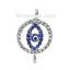 Picture of Zinc Based Alloy Connectors Evil Eye Silver Tone Blue Round Enamel Clear Rhinestone 21mm x 13mm, 2 PCs