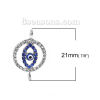 Picture of Zinc Based Alloy Connectors Evil Eye Silver Tone Blue Round Enamel Clear Rhinestone 21mm x 13mm, 2 PCs