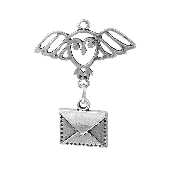 Picture of Zinc Based Alloy Pendants Envelope Antique Silver Color Wing 37mm(1 4/8") x 29mm(1 1/8"), 10 PCs