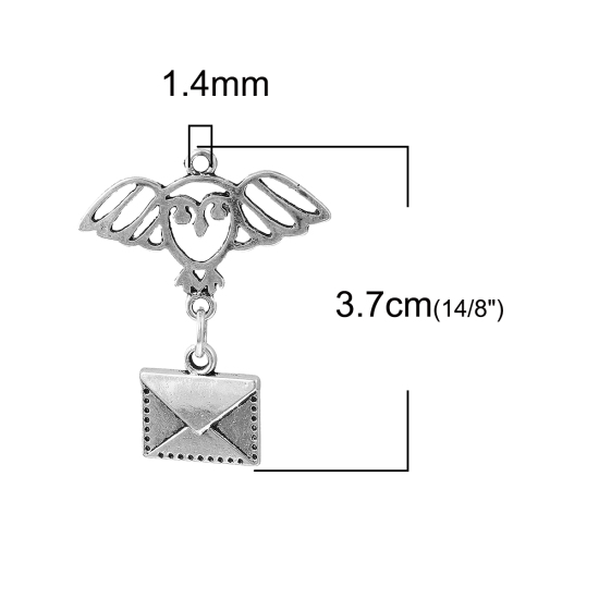 Picture of Zinc Based Alloy Pendants Envelope Antique Silver Color Wing 37mm(1 4/8") x 29mm(1 1/8"), 10 PCs