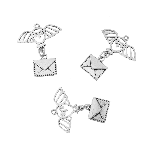 Picture of Zinc Based Alloy Pendants Envelope Antique Silver Color Wing 37mm(1 4/8") x 29mm(1 1/8"), 10 PCs