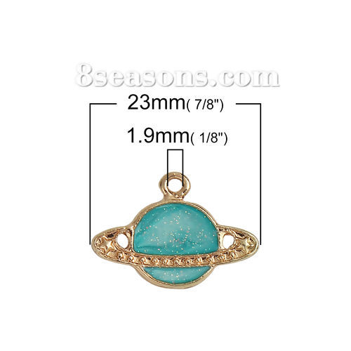 Picture of Zinc Based Alloy Galaxy Charms Spaceship Gold Plated Blue Enamel 23mm( 7/8") x 16mm( 5/8"), 5 PCs