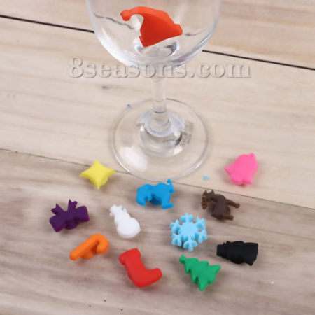 Изображение Силикон Подвески для Бокалов Разноцветный 27mm x23mm(1 1/8" x 7/8") - 18mm x18mm( 6/8" x 6/8"), 1 Пакет (12Шту/Пакет)