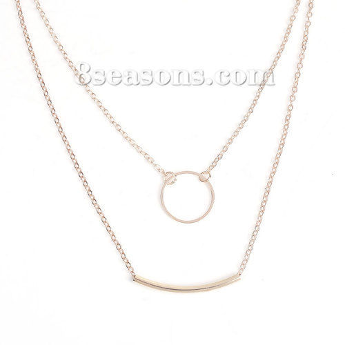 Picture of Balance Bar Multilayer Layered Necklace Gold Plated Curved Tube Circle Ring 42.5cm(16 6/8") long, 1 Piece