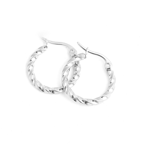 Bild von 316 Edelstahl Ohrreifen Silberfarbe Spiral Rund 25mm x 20mm, Drahtstärke: (17 gauge), 1 Paar