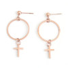 Picture of 316 Stainless Steel Ear Post Stud Earrings Rose Gold Circle Ring Cross 43mm(1 6/8") x 20mm( 6/8"), Post/ Wire Size: (21 gauge), 1 Pair