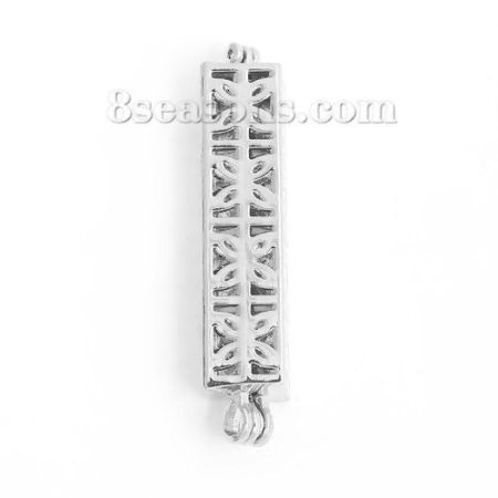 Brass Wish Pearl Locket Jewelry Pendants Rectangle Silver Tone Can Open (Fit Bead Size: 8mm) 49mm(1 7/8") x 13mm( 4/8"), 2 PCs