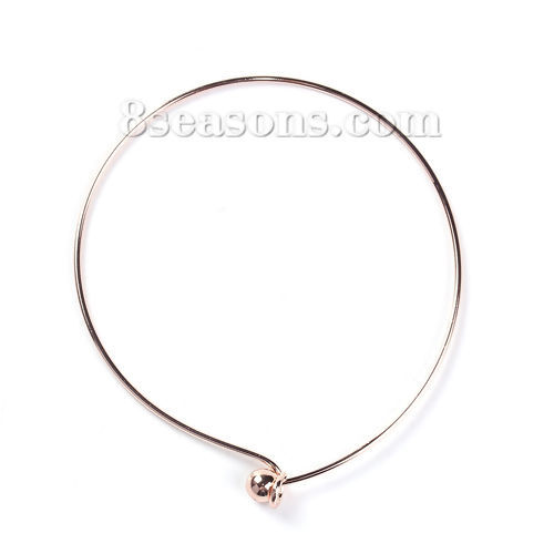 Picture of Brass Expandable Bangles Bracelets Round Single Bar Rose Gold 22cm(8 5/8") long, 2 PCs