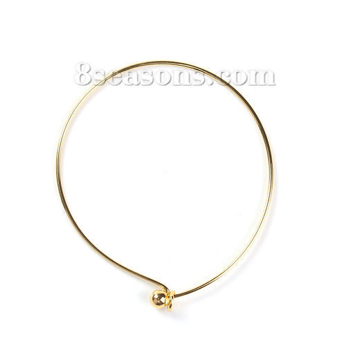 Picture of Brass Expandable Bangles Bracelets Round Single Bar Gold Plated 22cm(8 5/8") long, 2 PCs